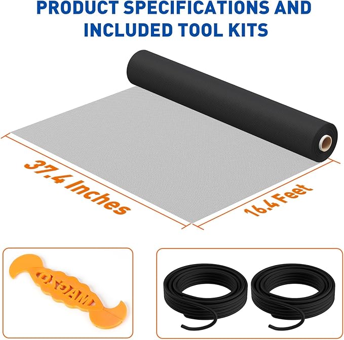 MAGZO Window Screen Replacement Mesh Roll, 37.4in × 16.4ft Heavy Duty Upgraded - Image 3