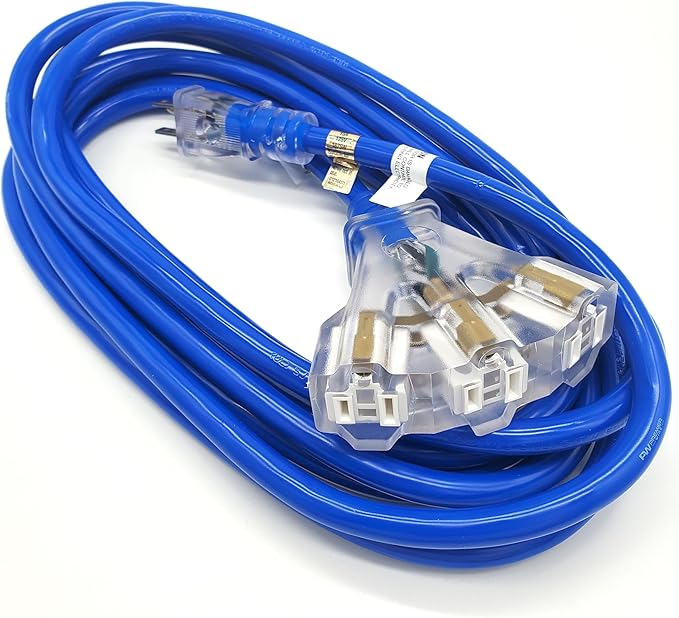 10 ft - 12 Gauge Heavy Duty Extension Cord - Lighted on Both Ends - SJTW Blue - - Image 6