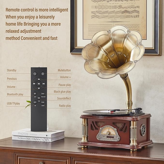 Vintage Gramophone with Bluetooth Output Vintage Record Players Retro - Image 2