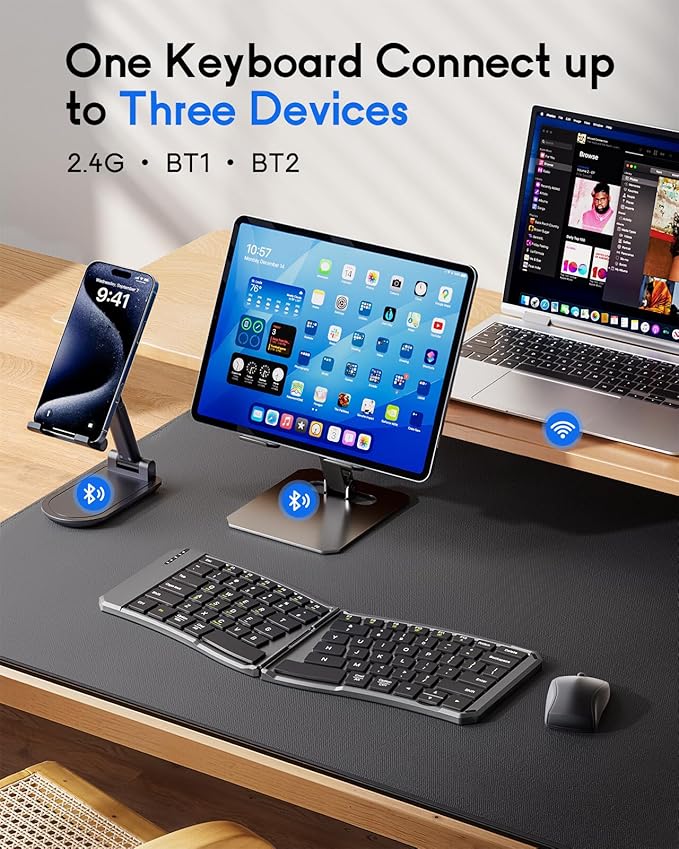 MoKo Ergonomic Foldable Keyboard, Split Portable Folding Bluetooth Keyboard - Image 3