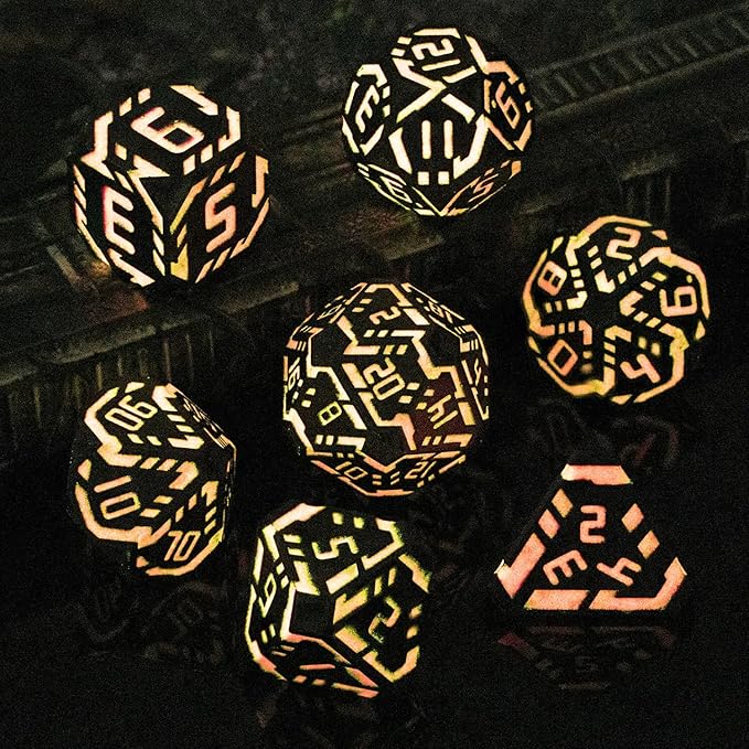 Metal DND Sci-fi Dice Set 7PCS Luminous Pink Stripe Polyhedral Dice - Image 3