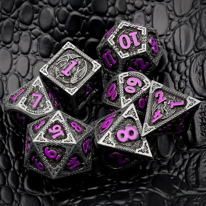 Haxtec Metal DND Dice Set Black Purple Dragon Pattern D&D Dice Set - Image 5