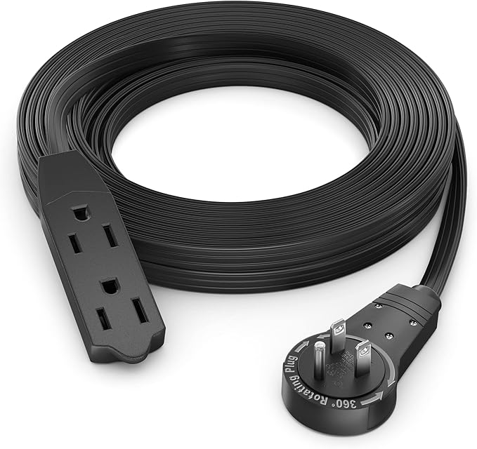Maximm Cable 15 Ft 360° Rotating Flat Plug Extension Cord/Wire, 16 AWG Multi 3 by MaximmCable