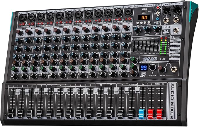 DJ Mixer, TKLBLS Professional 12 Channel Audio Mixer Board by TKLBLS