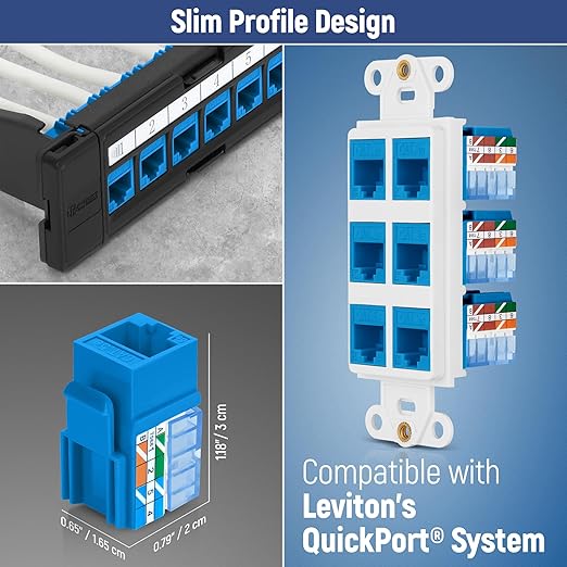Everest 90° Angled RJ45 Cat5e Keystone Jacks 10-Pack in Blue - Image 6
