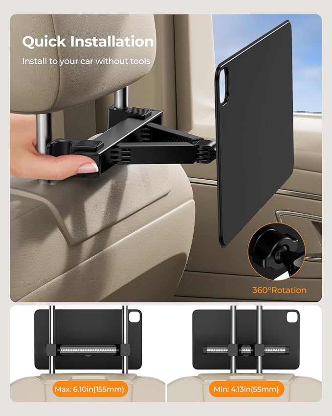 KU XIU Magnetic iPad Holder for Car Headrest, Backseat Tablet Car Mount for for - Image 5