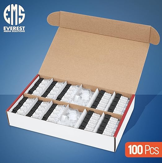 Everest 45° Angled RJ45 Cat6 Keystone Jacks 100-Pack in Black - Image 2