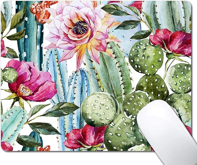 Cactus Painting Mouse Pad, Natural Floral Mousepad by EASTSMOOTH