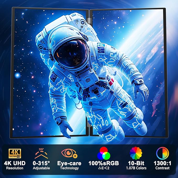 InnoView 23.8" Dual Portable Monitor 100% sRGB 3840x2160P 4K 315°Adjustable - Image 2