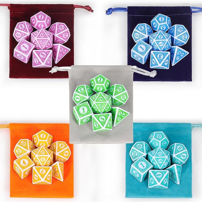 CiaraQ DND Dice with 5 Pouches, 5 Sets of Retro Polyhedral Dice - Image 3