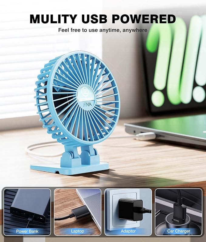 JZCreater USB Desk Fan, Portable Fan Mini, 3 Speeds Desktop Table Cooling - Image 6