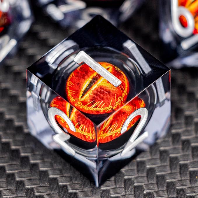 ARUOHHA DND Resin Dice Gazes Eye Dice Liquid Core Flaming RPG Sharp Edged Dice - Image 3