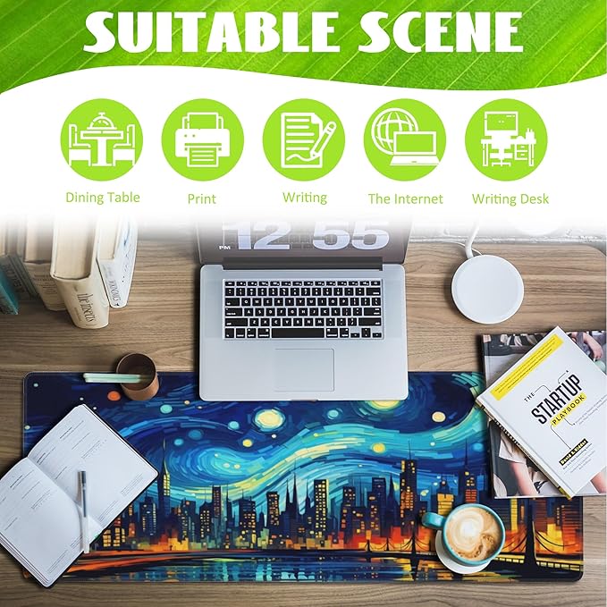 Desk Pad, City Starry Night Desk Mat, Abstract Oil Painting Large Gaming Mouse - Image 3