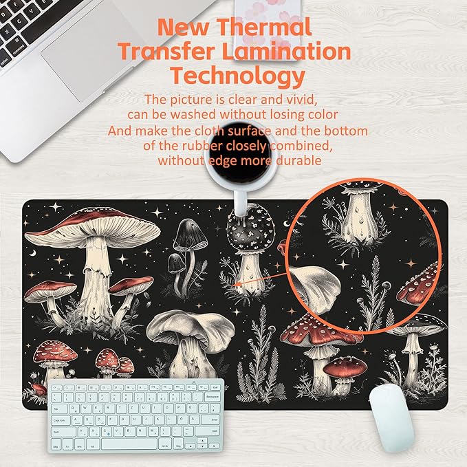 Psychedelic Mushrooms Desk Mat, Large Gaming Mouse Pad, 31.5"x15.7", Extended - Image 4