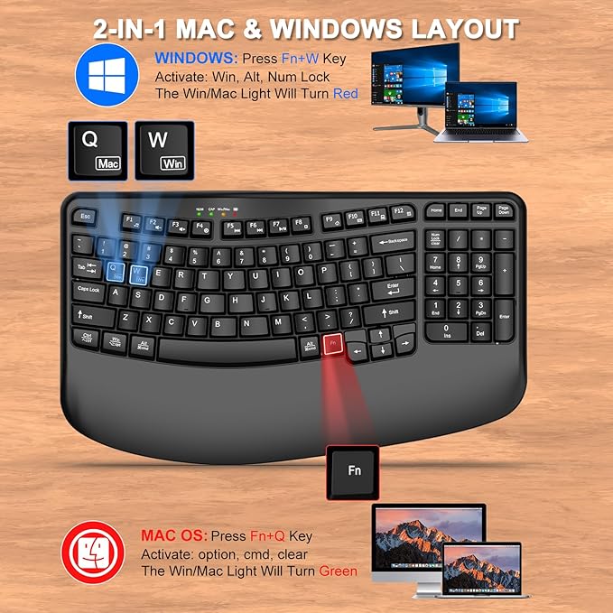 EDJO Ergonomic Wireless Keyboard - Image 8