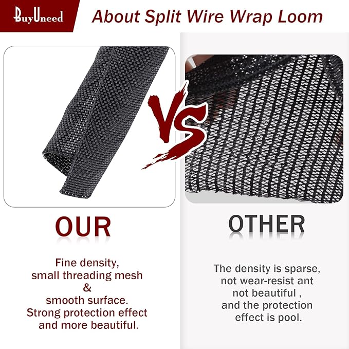 Black Braided Cable Management Sleeves Wire Loom Tubing Cord Protector - Image 4