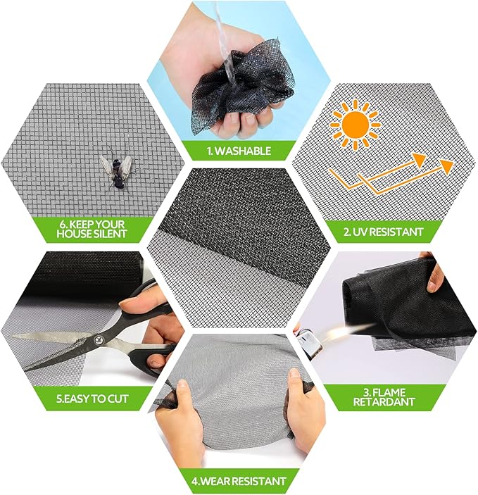 FLYZZZ Window Screen Door Repair Kit, 59‘’X118‘’ Fiberglass Mesh Replacement - Image 2