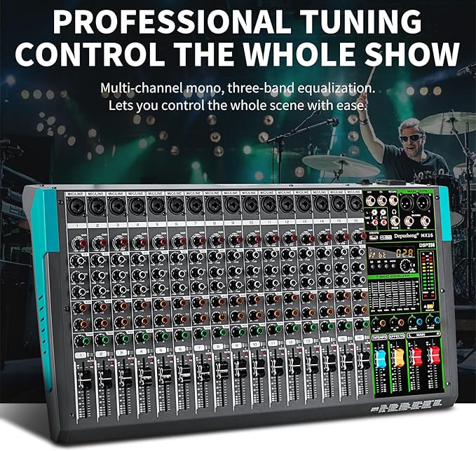 Depusheng MX16 16 Channel Sound Mixer Audio Mixing Console 48V 256DSP - Image 9