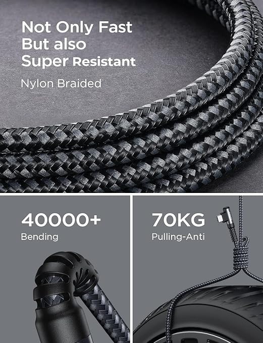 AINOPE USB to USB C Cable 3.1A Fast Charger Type C Right Angle, Resistant Nylon - Image 6