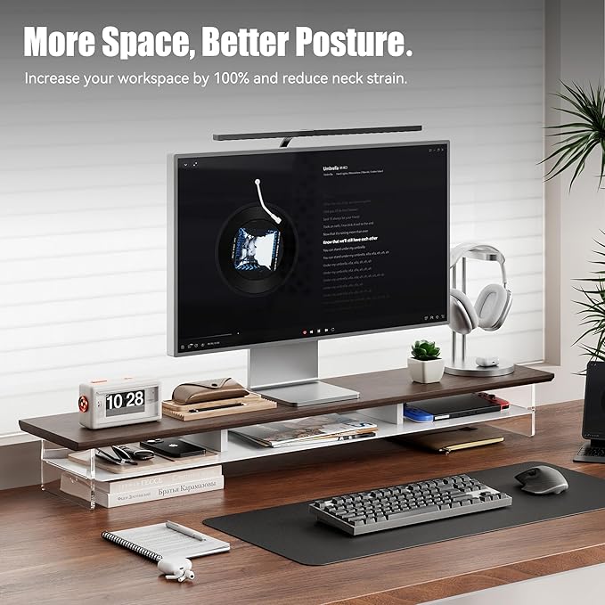 Dual‑Tier Monitor Stand for Modern Desk Setup – Minimalist Wooden and Metal - Image 3