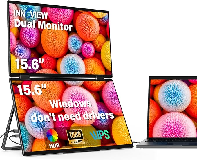 InnoView 15.6" Dual Portable Monitor 1920x1080P FHD 315°Adjustable Dual Stacked by InnoView