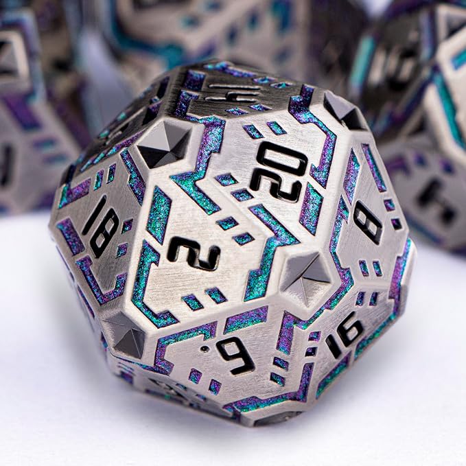 Metal DND Sci-fi Dice Set 7PCS Stripe Polyhedral Dice by OGCOPHEN