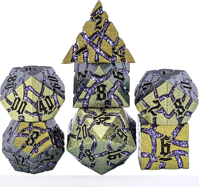 Dice Set D&D Metal, DND Metallic Glitter Crack Dice by Maywin