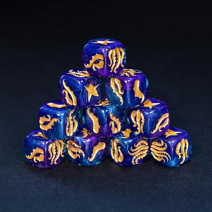 Cthulhu Tentacle Dice Set – 10 x D6 Eldritch Horror Dice | Golden Elder Sign | - Image 5