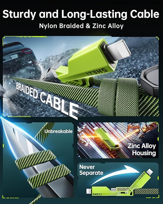 SHEZI Flat Nylon Braided Charger Cord Combo, USB A/C to C/L Multi Charge Cable - Image 5
