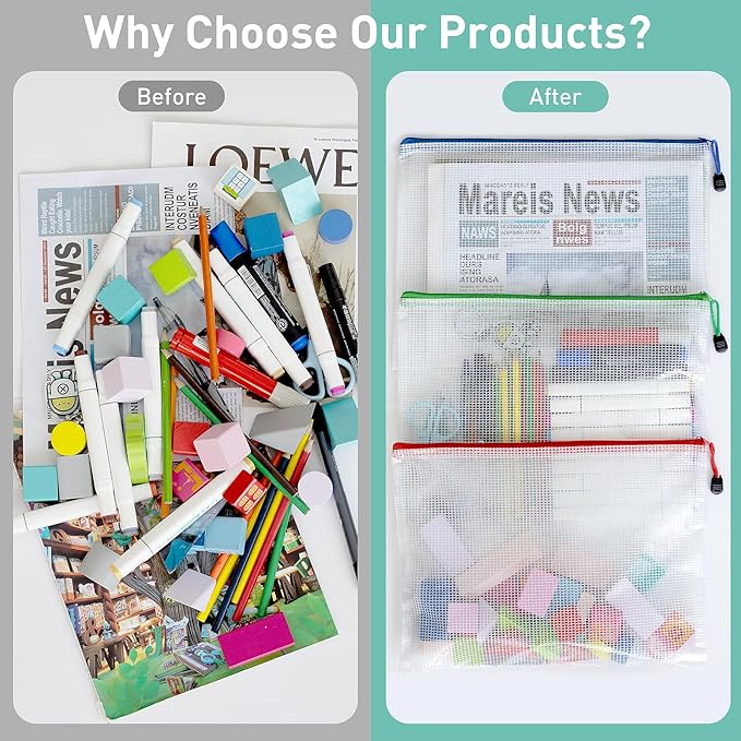 9pcs Mesh Zipper Pouch Bags, B4 Sizes Zipper Pouch, Mesh Bags - Image 4