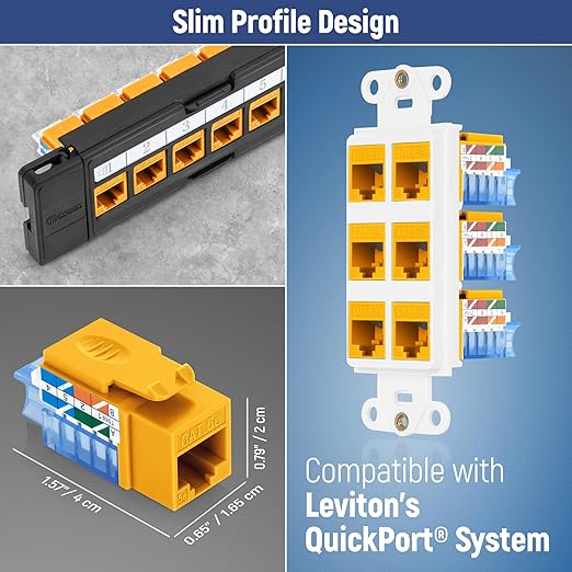Everest 45° Angled RJ45 Cat5e Keystone Jacks 50-Pack in Yellow - Image 7