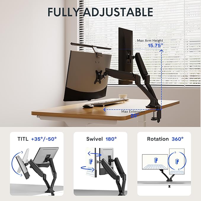 FlexiSpot Dual Monitor Stand for Desk Adjustable Spring Monitor Arm Desk Mount - Image 4