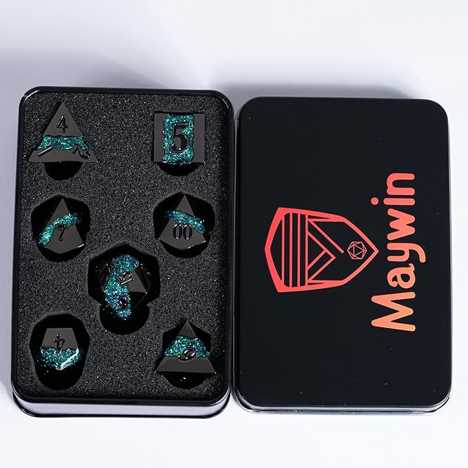 Metal RPG Dice Set, DND Polyhedral Dice Set 7pcs, Metallic Glitter Large Stripe - Image 6