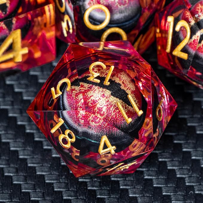 ARUOHHA DND Resin Dice Dragon Eye Dice Liquid Core Red Sharp Edged Dice Set by ARUOHHA