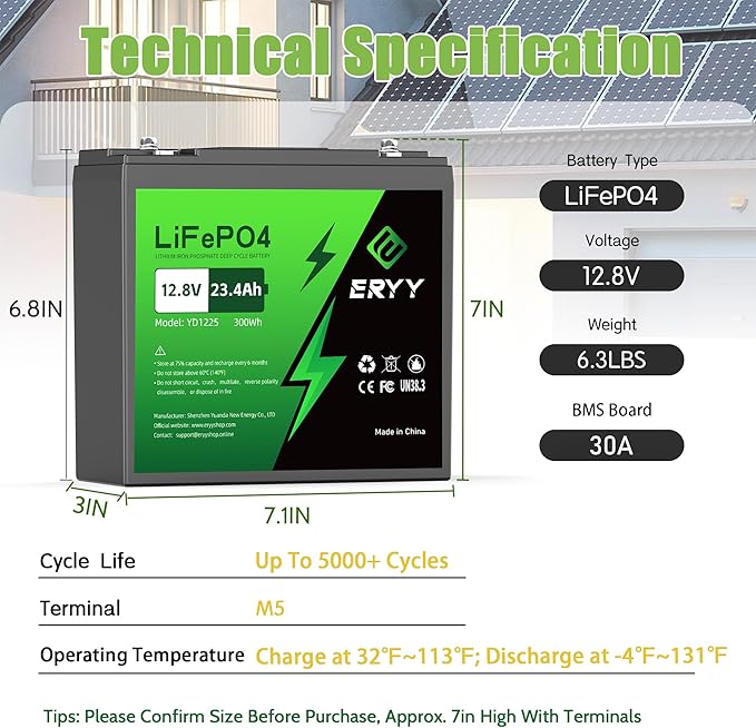 12V 23.4Ah LiFePO4 Lithium Deep Cycle Battery - Image 2