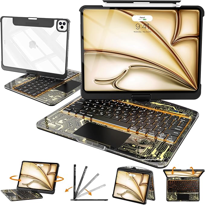 Intermerge for iPad 9th 10.2 inch Keyboard Case, 360° Transparent Multi-Touch - Image 9