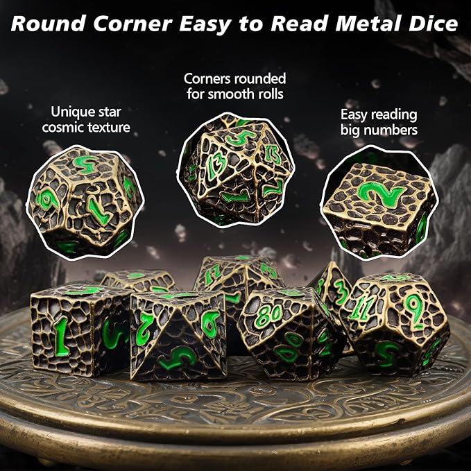 PJOY Metal Dice Set D&D for Dungeons and Dragons Green Metal Druid DND Dice - Image 5