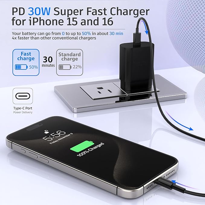 Phone 15 16 Charger, 30W Super Fast Charging, USB C Block Type C Cable Cord - Image 3