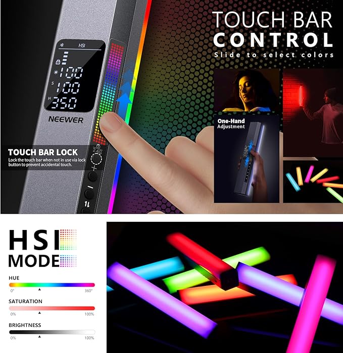 NEEWER RGB LED Video Light Stick, Touch Bar & APP Control, Magnetic Handheld - Image 4