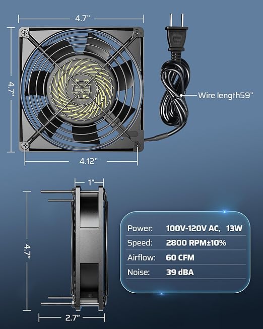 DEWENWILS 120V AC Fan, Waterproof Exhaust Fan 120mm, 13W 2800RPM 60CFM - Image 6
