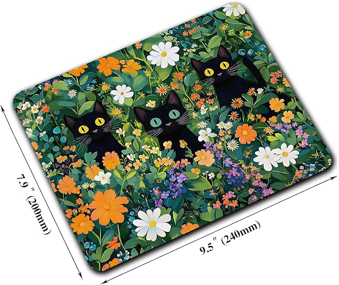 Cute Flowers Black Cats Mouse Pads - Image 2