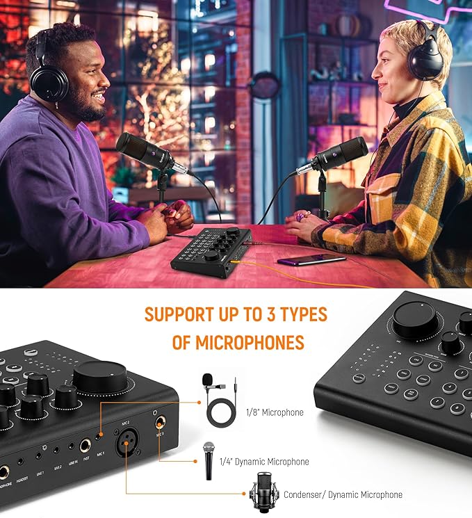 Synido Podcast Equipment Sound Card, Audio Interface Mixer - Image 3