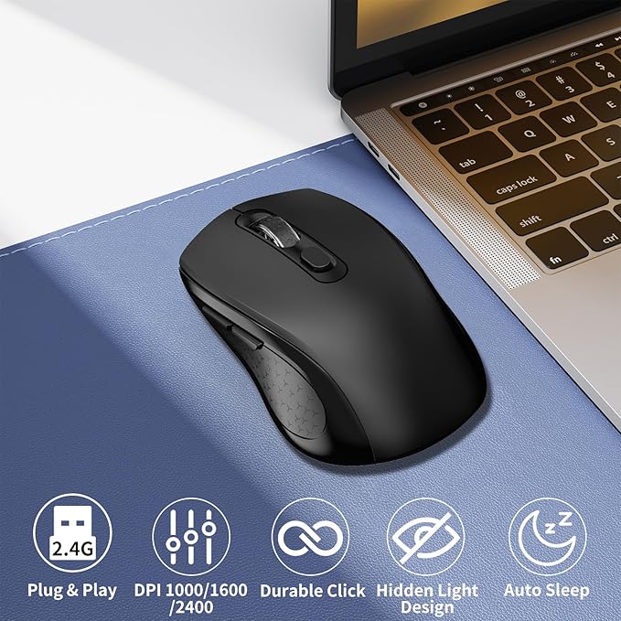 Wireless Mouse Ergonomic, Side Buttons Mouse, 2400 DPI, Silent and Anti Slip - Image 2