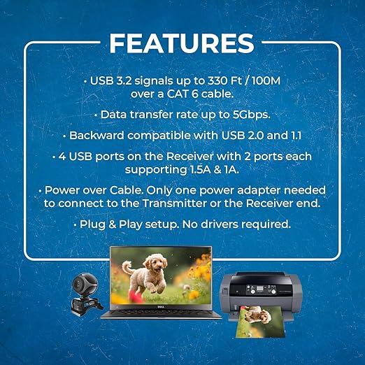 OREI USB 3.2 Over Ethernet HDbaseT Cat6 Extender LAN Upto 330 Feet - Image 3