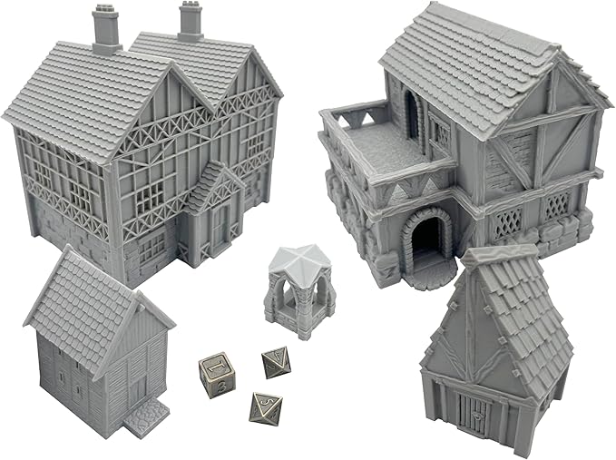 Paintable Tabletop Miniature Little Town Building Terrains Compatible - 18mm by HAUTICO