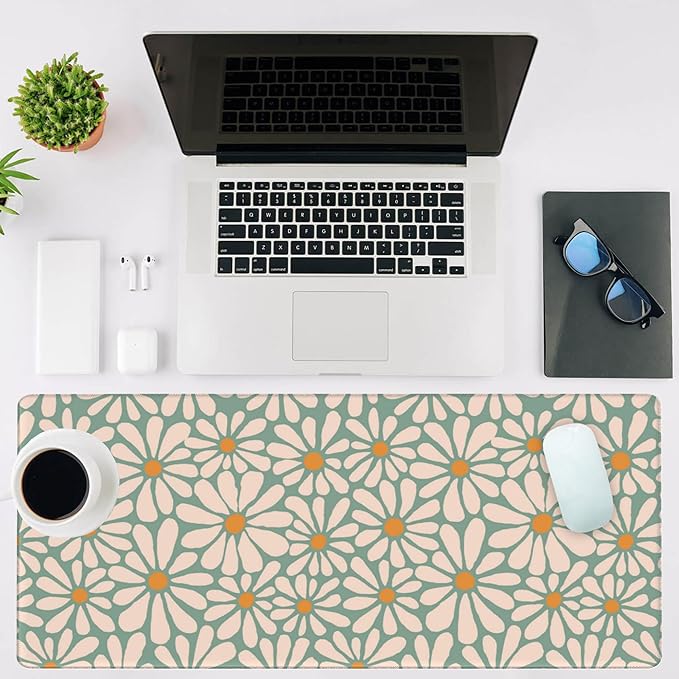 Mouse Pad Large Boho with Daisy Flowers Non-Slip Gaming Desk Mat with Stitched - Image 2