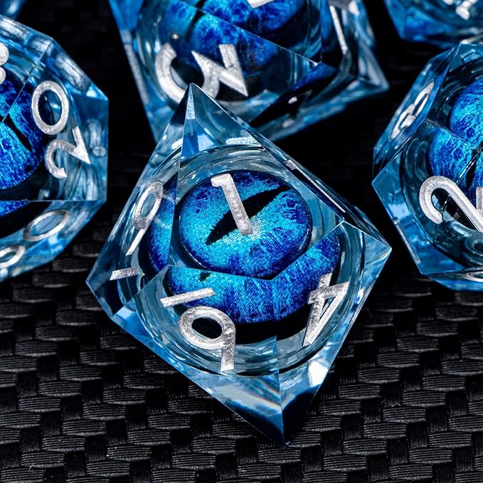ARUOHHA DND Resin Dice Dragon Eye Dice Liquid Core Blue Sharp Edged Dice Set - Image 5