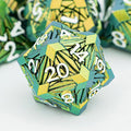 7PCS Metal DND Dice Set with Box, Debris RPG Green Yellow D and D Dice by ORIFANTOU