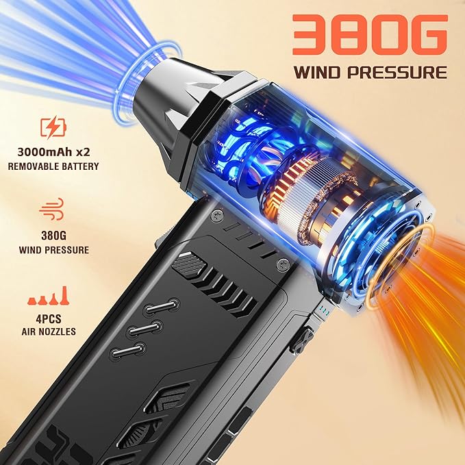 Air Duster -250000RPM Electeic Air Duster, Replaceable Batteries 2pcs, Long - Image 2