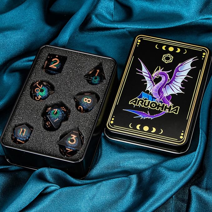 ARUOHHA DND Dragons Eye Dice Liquid Core Blue Green Resin Sharp Edged Dice Set - Image 7